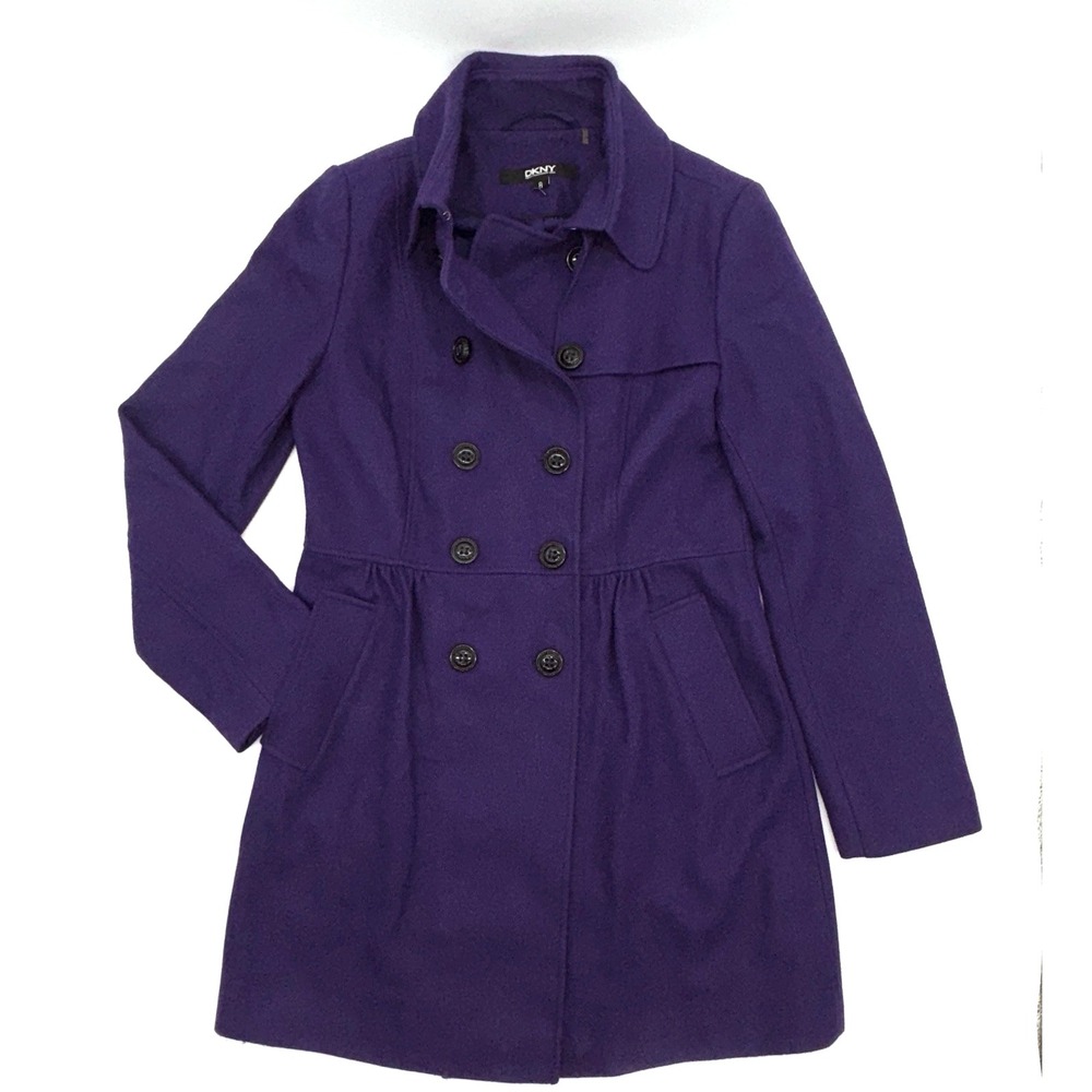 DONNA KARAN‎ DKNY Purple Wool-Blend Coat Double Breasted Jacket Women's Sz 8